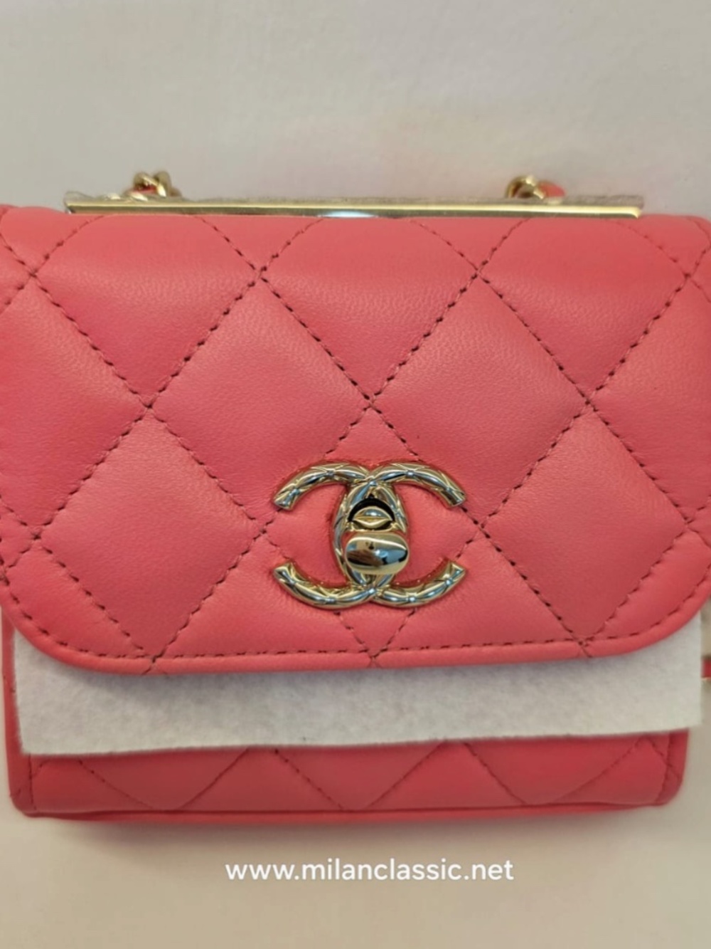 LIMITED EDITION-Chanel Neon Pink Trendy CC Mini Clutch with Chain